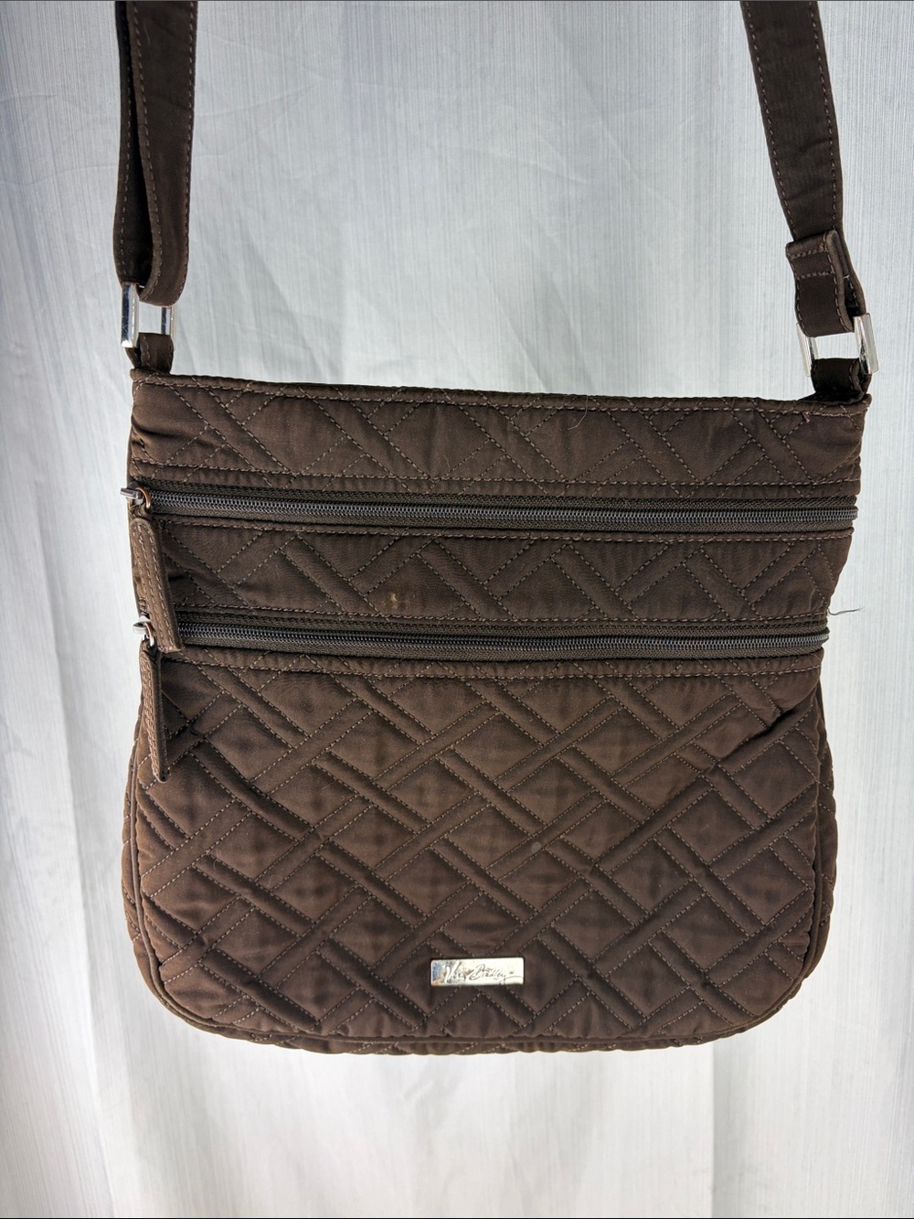 Vera Bradley Brown Quilted Crossbody Bag Geometric Lining